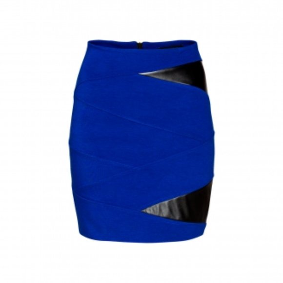 Talula Blue with Leather Panels Pencil Skirt - Picture 1 of 4